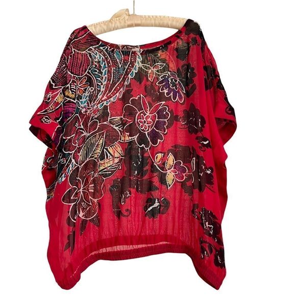 Chico’s Boho Floral Paisley Silk Beaded Loose Fitting Oversized Top M/L - Picture 1 of 8